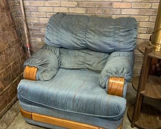 #55		Large Blue Chair w/Wood Trim - as is 	 $20.00 
