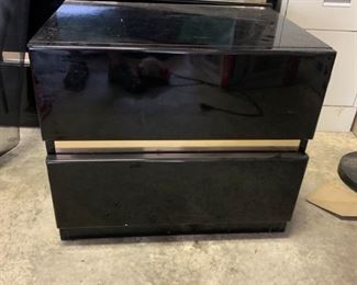 #58		Black Lacquer Bedside Table w/2 drawer   23x17x20	 $30.00 
