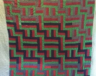 #60		Geometrical green Red Blue Hand-quilted quilt - as is 	 $65.00 
