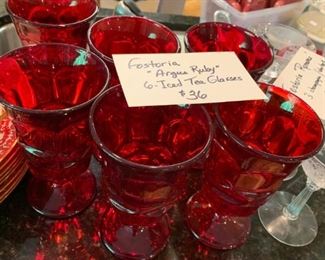 #93		Fostoria "Argus Ruby" 6 Iced Tea Glasses	 $36.00 
