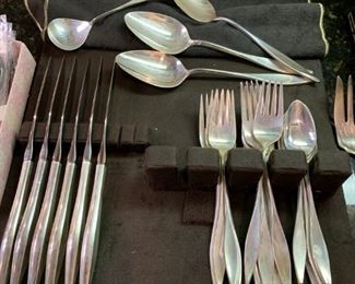 #105		Larkk by Reed & Barton Heirloom Sterling Silver Flatware - Mid-Century Modern - 28 pcs including 4 serving pieces	 $500.00 
