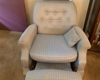 #7 Blue Button Back Recliner - as is - with head rest that comes up $40.00