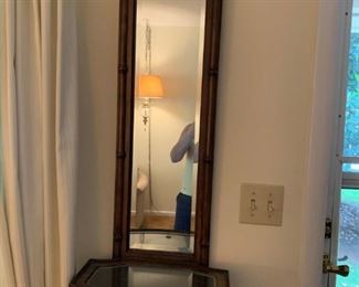 #8 Wood Display Wood w/glass lift-up top w/beveled mirror 15x8.5x46 $60.00
