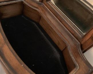 #8 Wood Display Wood w/glass lift-up top w/beveled mirror 15x8.5x46 $60.00