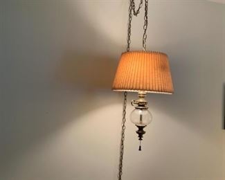 #9 Brass/Glass Hanging Lamp w/chain $75.00
