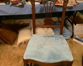 #12 odd dining chair w/blue velvet seat $30.00