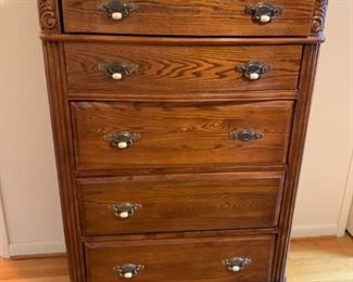 #18 Oak 5 drawer Chest of Drawers 38.5wx20x55.5 - as is $100.00