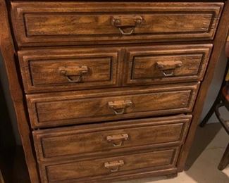 #58 5 drawer chest of drawers w/black leather-look top 34x18x44 $75.00