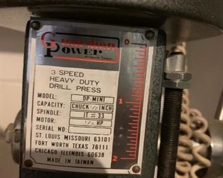 #61 Guardian Power 3 speed heavy duty drill press $60.00