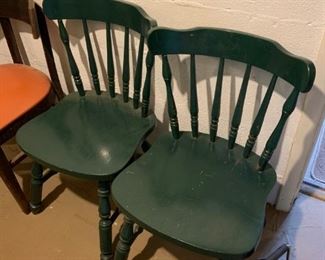 #62 (2) Green painted wood chairs - $30 each