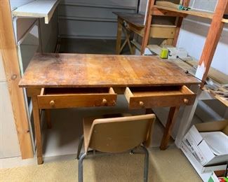 #68 Homemade Wood Desk w/2 drawers w/pencil sharpener 48x25x30.5 $60.00
