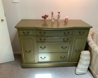 #30 Green Painted Cabinet w/6 drawer & 2 doors 48x19.5x35 $175