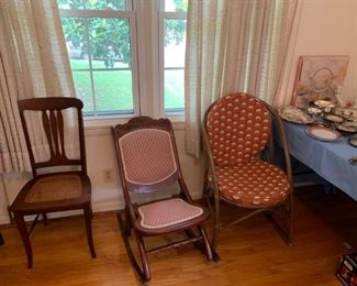#21 Rattan Side Chair w/round Seat $40.00
#22 Sewing fold-up rocker $35.00
#23 Cane Seat dining Chair $30.00