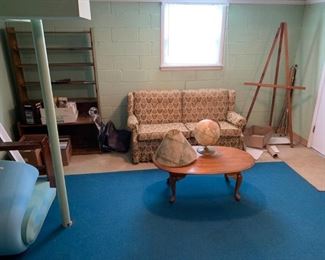 #47 Eagle Sofa w/ruffles - Cape Cod - Pilgrim House 71" Long $40.00
#48 Oak Oval Coffee Table w/ qa Legs 45x28x17 $60.00