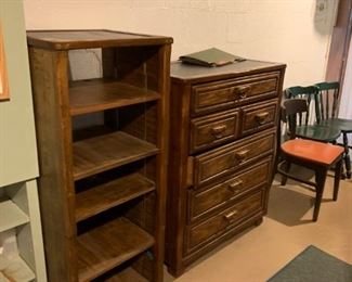 #58 5 drawer chest of drawers w/black leather-look top 34x18x44 $75.00