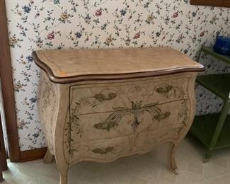 #83 white washed painted front 3 drawer chest of drawers 36x16x30 $176.00