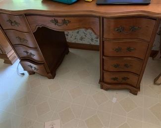 #84 french provencial desk w 9 drawers 47x20x29 $125.00