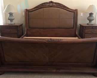 King Size Bedroom Suite: King Bed frame, 2 Nightstands, Dresser w Mirror and Armoire (Client has Armoire Top on Dresser Base...Great look!) Mirror also available 