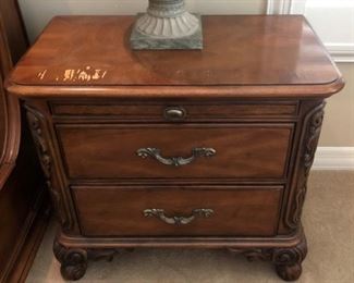 King Size Bedroom Suite: King Bed frame, 2 Nightstands, Dresser w Mirror and Armoire (Client has Armoire Top on Dresser Base...Great look!) Mirror also available    Pr of Table Lamps 