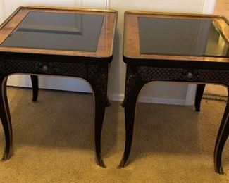 Vintage Drexel Heritage End Tables w Drawer and Glass Inset