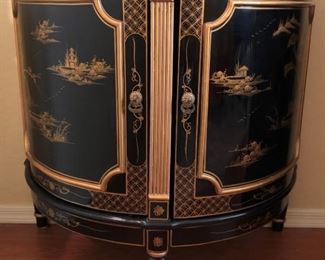 Vintage Drexel Heritage Black Lacquer Ebonized Demilune Chest
