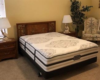 Henry Link "Mandarin" Collection Dresser w 2 Mirrors, Queen Bed and 2 Nightstands, Silk Trees x 2