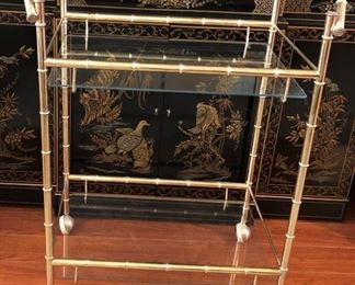 Vintage Brass Bamboo Tea Cart