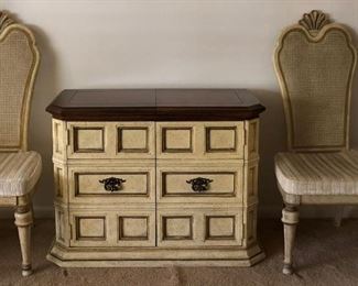 Vintage Dining Table w 2 Leaves, 2 Arm Chairs and 6 Side Chairs, Matching Buffet/Server and Lighted Hutch