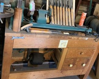 Wood Working Bench, Lathe 