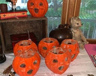 Double faced vintage paper mache pumpkins. 