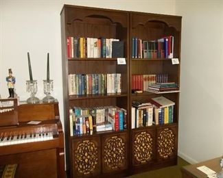three matching vintage book cases