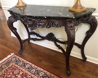 Carved Marble Top Hall Table