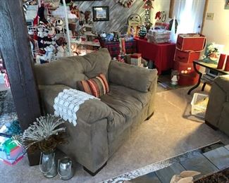 Faux Suede Over-sized Chair with Matching Love Seat & Couch! LOTS of Quality Christmas Decor!