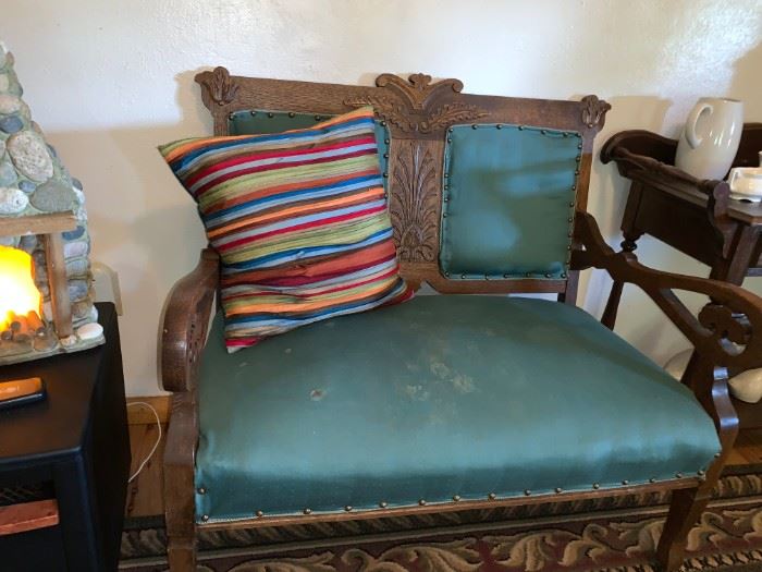 Beautiful Vintage Carved Wood/Upholstered Love Seat!