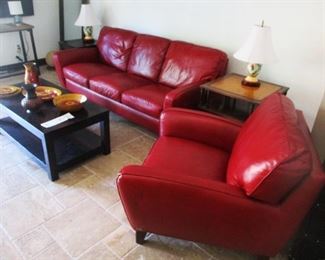 Excellent Red Leather Sofa & Chair from Mathis Brothers