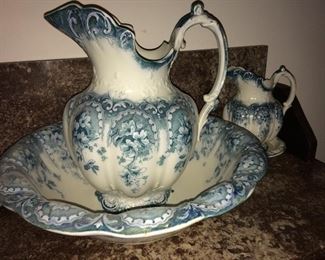 Pitcher and bowl set.  Wood and Son. England.  Royal Semi Porcelain Marborough