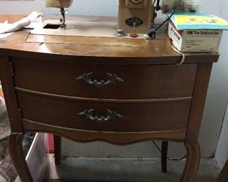 White model sewing machine and cabinet