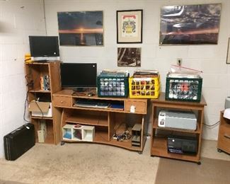 office furniture, monitors, printers, LP records.