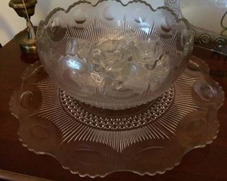 Large punch bowl with underplate and punch cups