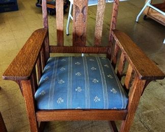 Antique Oak Rocking Chair with Swastika Symbol