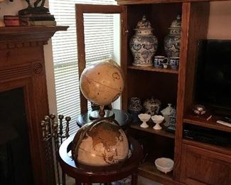 World Globes, Toby Mug, Clock, Blue/White Ginger Jars, etc.