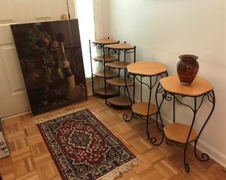 Longaberger Wrought Iron and woodcraft shelves.   4 tier corner shelves, plant stands. 