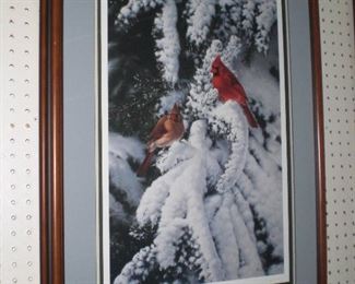 Late Snow Cardinals by Marc Hanson signed and numbered