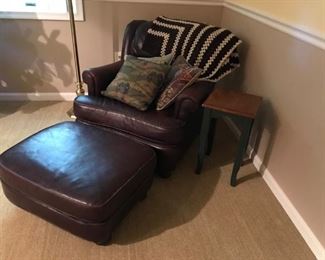 Leather Easy Chair & Ottoman