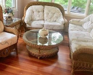 Vintage Rattan Sunroom Set
Sofa, Loveseat, Arm Chair, Coffee & End Table