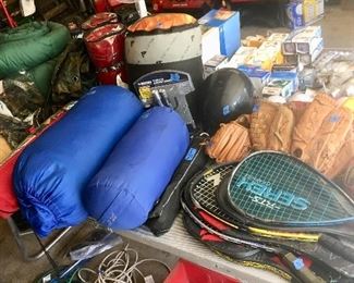 Tents, sleeping bags, baseball gloves & Racquets