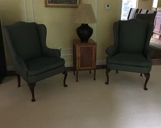 Lovely pair wing chairs 