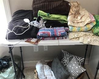Linens, towels,  blowup mattress  & blankets