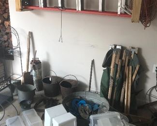 Tools, saws, pressure washer, shopvac, tile saw, dump cart, generator, ladders, edger, husky tool boxes and cabinets.
