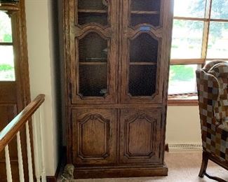 Fine Baker Furniture cabinet, 2 pieces, upper has 2 adjustable shelves.  Lower cabinet has 2 doors with 1 removable shelf, made TV ready.  Size 84-1/2 x 40-1/2 x 18-1/2.  Original Baker Furniture medallion.  